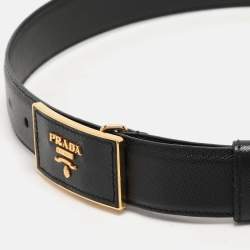 Prada Black Saffiano Leather Logo Buckle Belt 75CM
