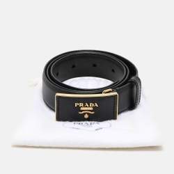 Prada Black Saffiano Leather Logo Buckle Belt 75CM