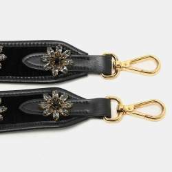 Pre Owned Prada Black Velvet and Leather Crystal Embellished Shoulder Strap