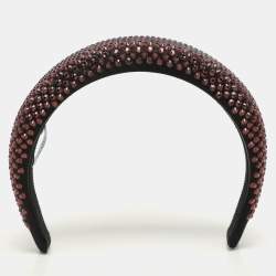Prada Burgundy/Black Crystal Embellished Satin Headband