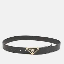 Prada Black Saffiano Leather Triangle Buckle Belt 90 CM