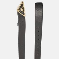 Prada Black Saffiano Leather Triangle Buckle Belt 90 CM