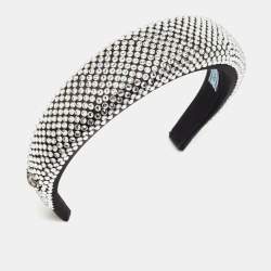 Prada Black Crystal Embellished Satin Headband