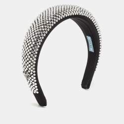 Prada Black Crystal Embellished Satin Headband