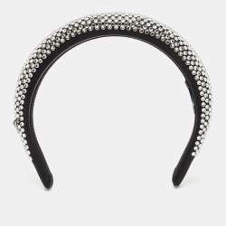 Prada Black Crystal Embellished Satin Headband