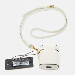 Prada White Saffiano Leather Airpods Case with Strap