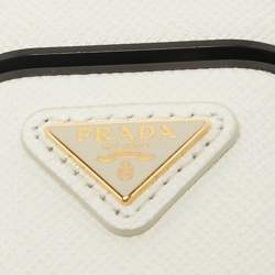 Prada White Saffiano Leather Airpods Case with Strap