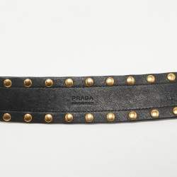 Prada Black Studded Leather Studded Buckle Belt 85CM