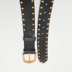 Prada Black Studded Leather Studded Buckle Belt 85CM