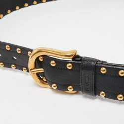 Prada Black Studded Leather Studded Buckle Belt 85CM