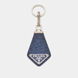 Prada Blue Crocodile Triangle Logo Key Chain