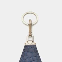 Prada Blue Crocodile Triangle Logo Key Chain