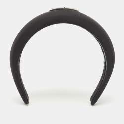 Prada Black Satin Triangle Logo Wide Headband 