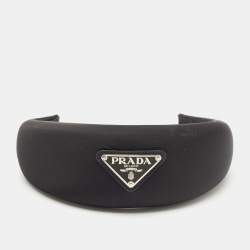Prada Black Satin Triangle Logo Wide Headband 