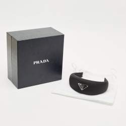 Prada Black Satin Triangle Logo Wide Headband 
