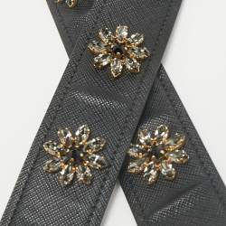 Prada Black Leather Floral Crystals Embellished Shoulder Bag Strap