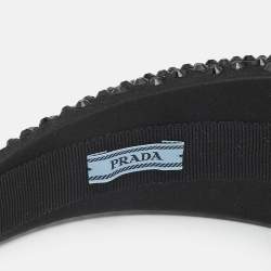 Pre Owned Prada Black Crystal Embellished Satin Wide Headband