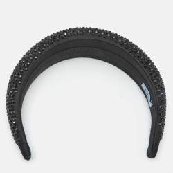 Pre Owned Prada Black Crystal Embellished Satin Wide Headband