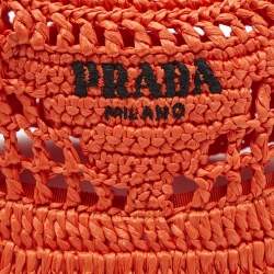 Pre Owned Prada Orange Logo Crochet Raffia Bucket Hat
