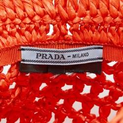 Pre Owned Prada Orange Logo Crochet Raffia Bucket Hat