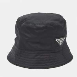 Pre Owned Prada Black Synthetic Triangle Logo Plaque Bucket Hat L