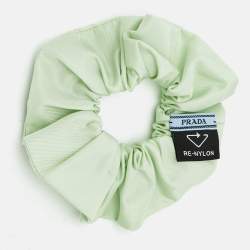 Pre Owned Prada Green Re-Nylon Triangle logo Scrunchie