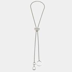 Pre Owned Prada Triangle Logo Enamel Silver Tone Keychain Necklace
