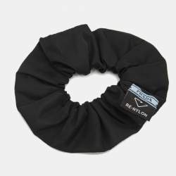 Pre Owned Prada Black Nylon Logo Plaque  Hair Scrunchie