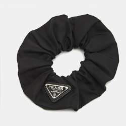 Pre Owned Prada Black Nylon Logo Plaque  Hair Scrunchie
