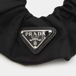Pre Owned Prada Black Nylon Logo Plaque  Hair Scrunchie