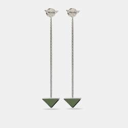 Pre Owned Prada Triangle Enamel Sterling Silver Chain Drop Earrings