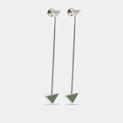 Pre Owned Prada Triangle Enamel Sterling Silver Chain Drop Earrings