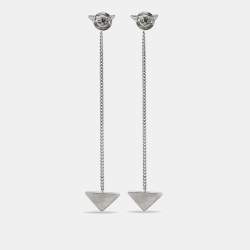 Pre Owned Prada Triangle Enamel Sterling Silver Chain Drop Earrings