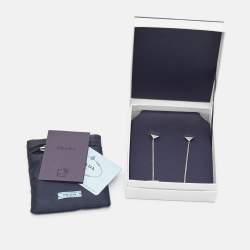 Pre Owned Prada Triangle Enamel Sterling Silver Chain Drop Earrings