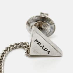 Pre Owned Prada Triangle Enamel Sterling Silver Chain Drop Earrings