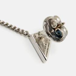 Pre Owned Prada Triangle Enamel Sterling Silver Chain Drop Earrings