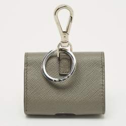 مملوكة مسبقًا Prada Grey Saffiano Leather Logo Headphone Case