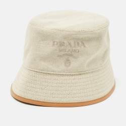 Pre Owned Prada Beige Linen Blend Bucket Hat M