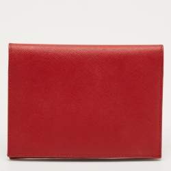 Pre Owned Prada Red Saffiano Metal Leather Logo Passport Holder