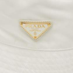 Pre Owned Prada White Re-Nylon Logo Plaque Detail Bucket Hat M