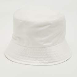 Pre Owned Prada White Re-Nylon Logo Plaque Detail Bucket Hat M