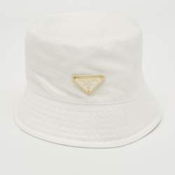 Pre Owned Prada White Re-Nylon Logo Plaque Detail Bucket Hat M