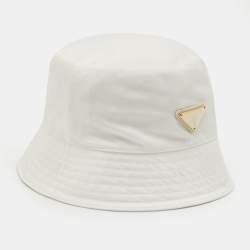 Pre Owned Prada White Re-Nylon Logo Plaque Detail Bucket Hat M