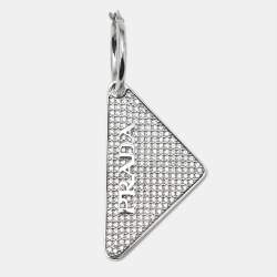Pre Owned Prada Logo Symbole Crystals Sterling Silver Single Earring