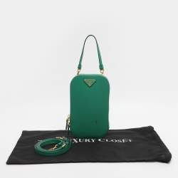Pre Owned Prada Green Saffiano Lux Leather Phone Crossbody Bag