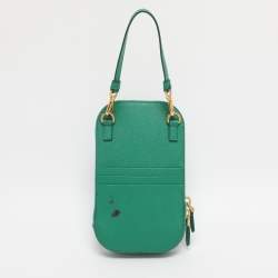 Pre Owned Prada Green Saffiano Lux Leather Phone Crossbody Bag