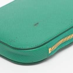 Pre Owned Prada Green Saffiano Lux Leather Phone Crossbody Bag