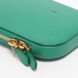 Pre Owned Prada Green Saffiano Lux Leather Phone Crossbody Bag