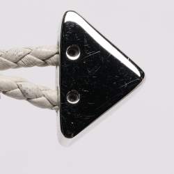Pre Owned Prada Off-White Braided Leather Triangle Charm Bracelet