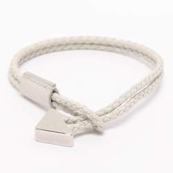 Pre Owned Prada Off-White Braided Leather Triangle Charm Bracelet
